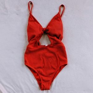 Women's Red One Piece Cutout Swimsuit with Adjustable Straps Size S